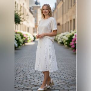 Byron Lars Beauty Mark White Eyelet Midi Skirt 4 Bridal Shower Garden Party NWT